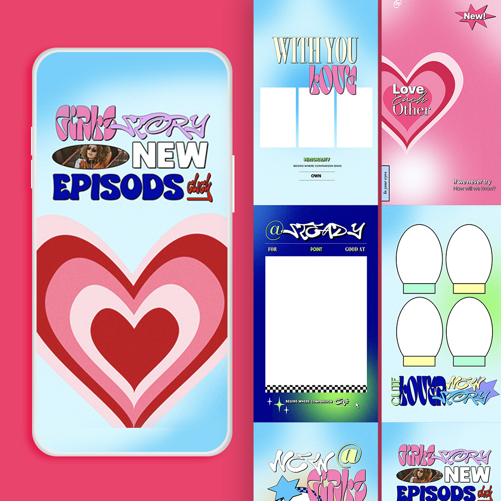 Design Template (No.3-3) High Teen Pink Neon Heart Hip Style Product Details Page